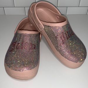 Juicy Couture pink rhinestone rubber slip on clogs sandals mules. Size 7. GUC